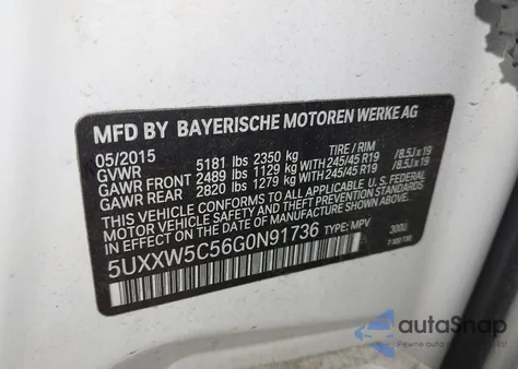 2016 BMW X4 xDrive35I z USA, uszkodzony, nr VIN 5UXXW5C56G0N91736